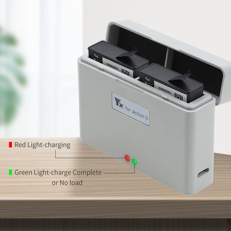 Hanatora Battery Charger for DJI Osmo Action 3 4 Camera, Charge Two Batteries,Raqid Charging Hub Accessories