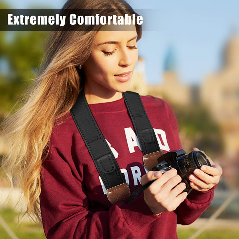 Fintie Shoulder Neck Camera Strap with Accessory Pockets for Canon, Nikon Camera Black