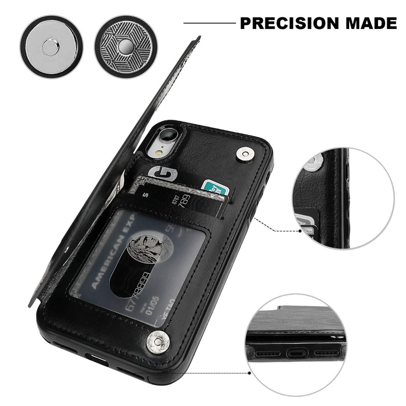 OT ONETOP iPhone XR Wallet Case with Card Holder, Premium PU Leather Kickstand Card Slots Case,Double Magnetic Clasp and Durable Shockproof Cover for iPhone XR 6.1 Inch(Black) iPhone XR 6.1" Black