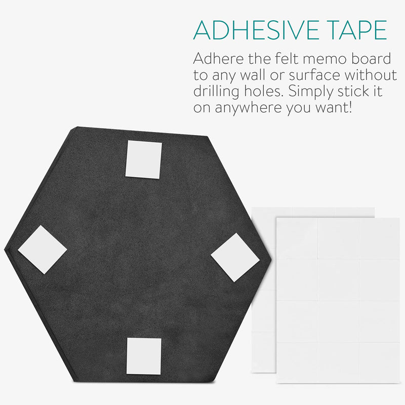 Navaris Hexagon Felt Board Tiles - Set of 12 Notice Memo Bulletin Boards with Push Pins and Double-Sided Tape 5.9" x 6.7" - Dark Gray, Turquoise Dark Grey, Turquoise