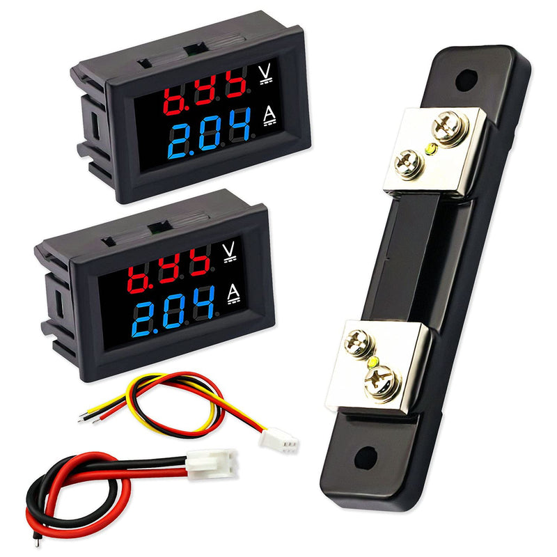 DaFuRui 2Pack Dual Display Volt Amp Meter DC Voltmeter Ammeter LED Digital DC 4.5-100V/50A Voltage Current Measurement Meter with Shunt