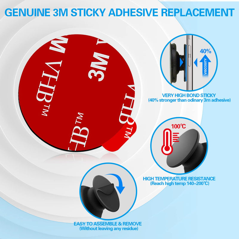 3M Sticky Adhesive Replacement Parts for Pops Socket Base, 6pcs 1.38 Circle Double Sided Tape for Collapsible Grip Stand's Back, 2pcs VHB Sticker Pads for Car Socket Mount & Cell Phone Magnetic Holder