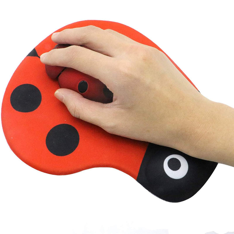 PCTC Mouse Pad, Red Cute Ladybug Comfortable Gel Wrist Support Mouse Pad - Ergonomic Gaming Desktop Mouse Pad Wrist Rest -Gaming Mouse Pad, Non-Slip PU Base for Computer, Laptop, Home, Office&Travel