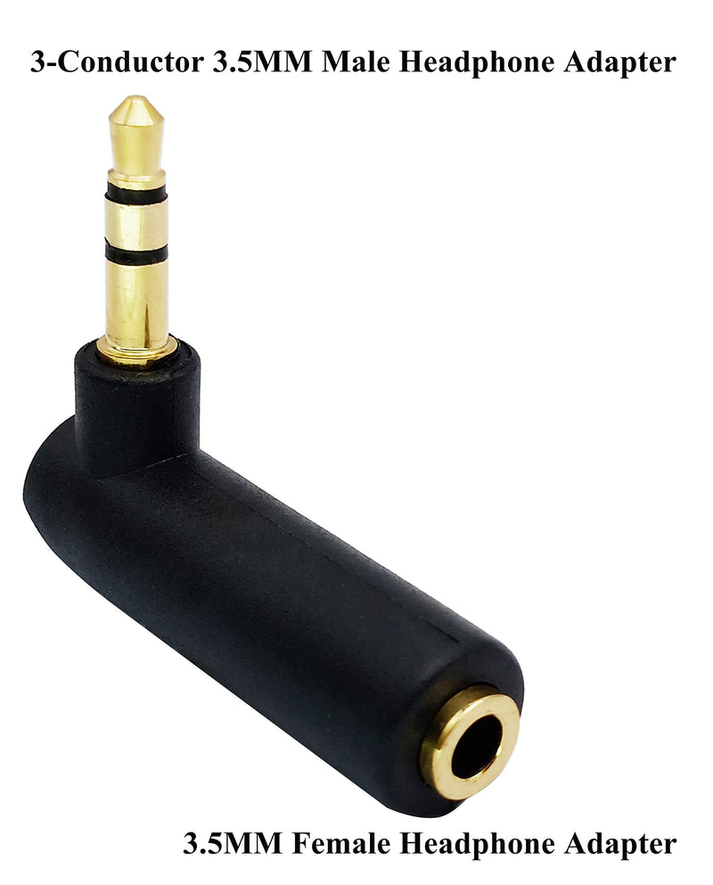AAOTOKK 3.5mm Jack Adapter 90 Degree Right Angled 3 Poles 3.5mm TRS Audio Stereo Male to Female Connector Extension Adapter(2 Pack/3 Pole) 3 pole