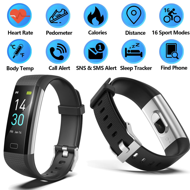 ENGERWALL Fitness Tracker with Step Counter /Calories /Stopwatch, Activity Tracker with Heart Rate Monitor, IP68, Health Tracker with Sleep Tracker, Smartwatch, Pedometer Watch for Women Men Kids Black