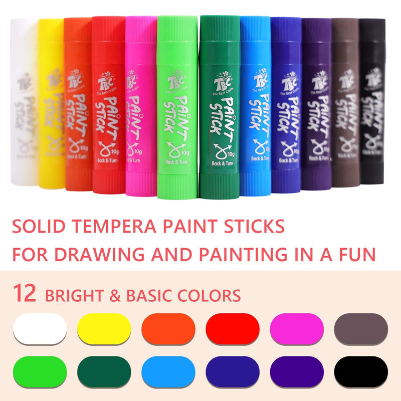 TBC The Best Crafts Tempera Paint Sticks,12 Classic Colors, Washable,Non- Toxic,Crayon Paint Sticks for Kids and Student 12 Colors