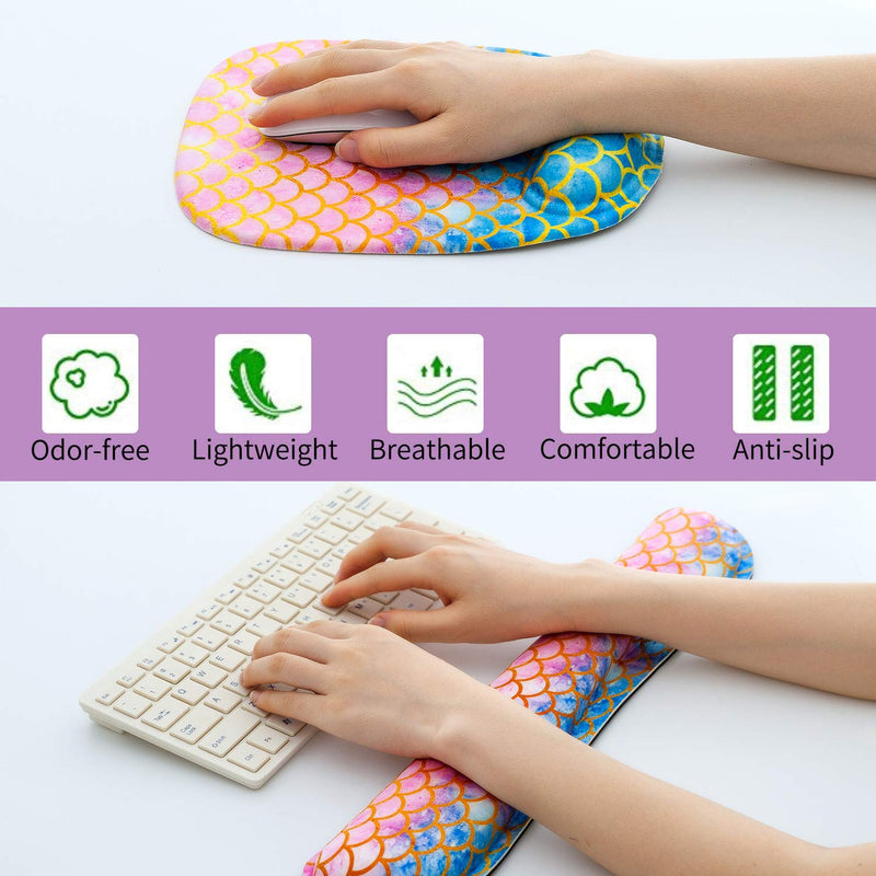 WINTOJO Keyboard Wrist Rest Mouse Pad - Ergonomic Mouse Mat Wrist Rest Support Set Gaming Mouse Pad Gel Memory Foam Set for Computer, Laptop, Office Mermaid (RKM-08) Rkm-08