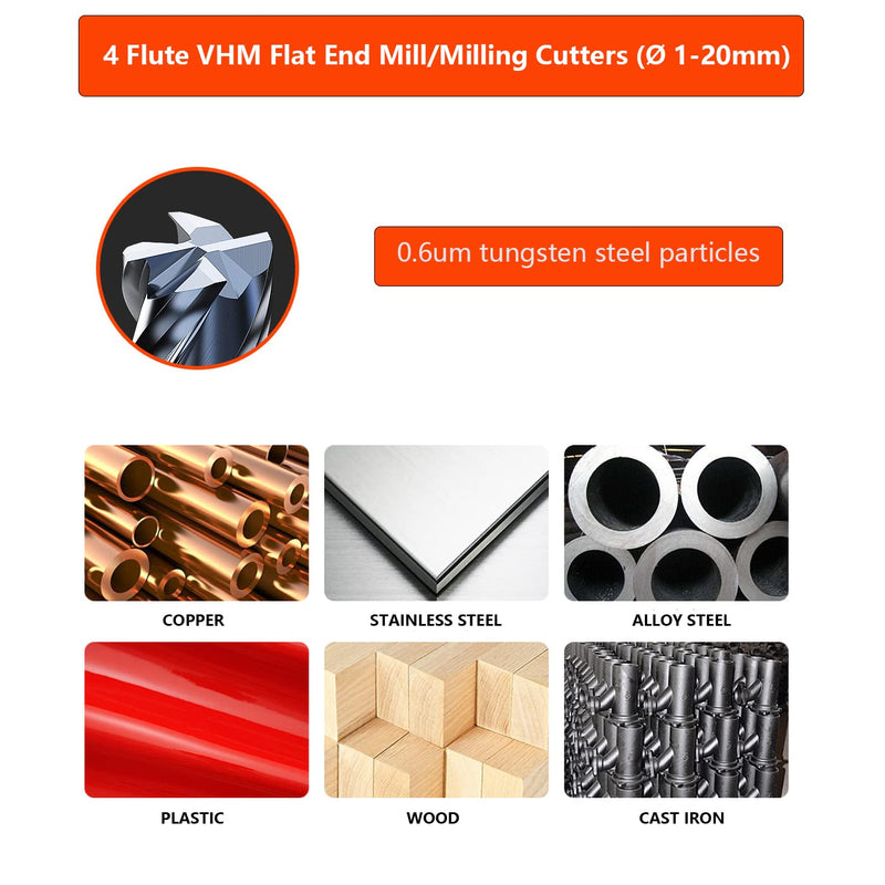 CREEYA 2 pieces carbide end mill 8 mm, 4 teeth/4 cutting edges, AlTiN black coating CNC milling cutter, solid carbide milling cutter 8 mm for metal, wood, acrylic, plastic (8 mm) 8 mm-2 pieces