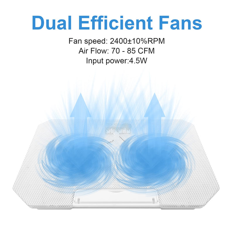 Laptop Cooling pad Laptop Cooler Stand Laptop Fan Cooling pad for 11-15.6 Inch Gaming Notebooks, 2 Turbine Fans,4 Angle Adjustable Laptop Cooling Stand (White) White