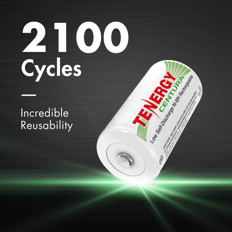 Tenergy Centura NiMH Rechargeable C Batteries, 4000mAh C Battery, Low Self Discharge C Cell Battery, Pre-charged C Size Battery, 4 Pcs