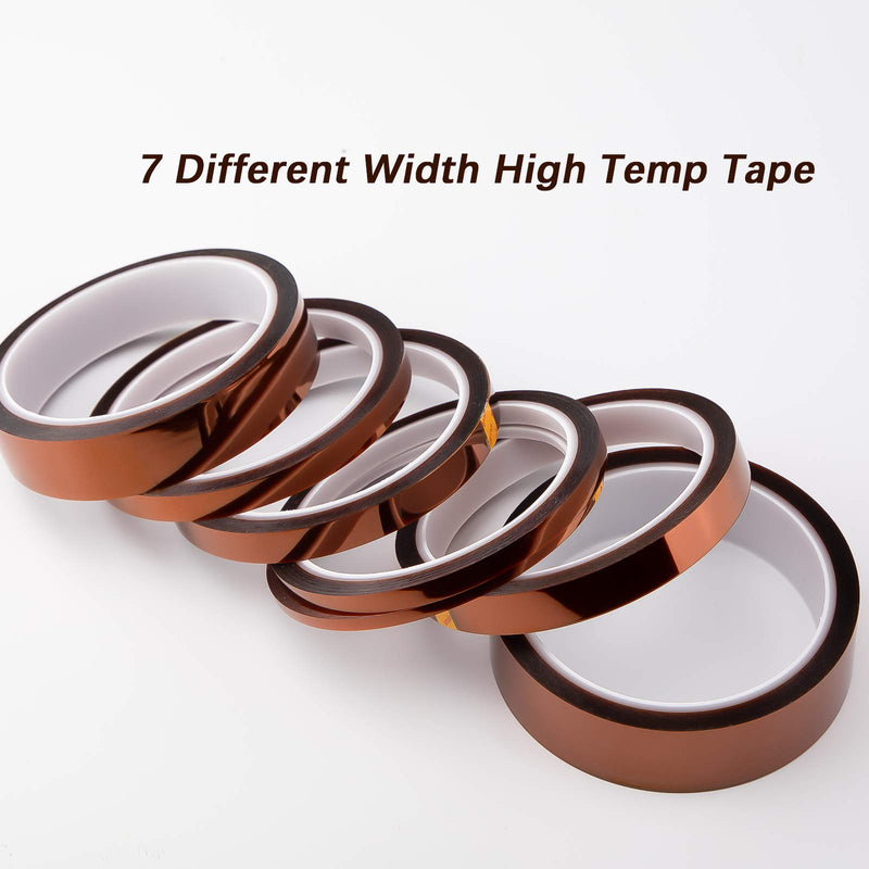 LUTER 7 Rolls Heat Resistant Tape High Temp Tape Sublimation Tape Thermal Tape for Sublimating Print, Heat Transfer and Insulation, Wave Soldering (4mm/6mm/8mm/10mm/12mm/20mm/25mm x 10m, Tawny)