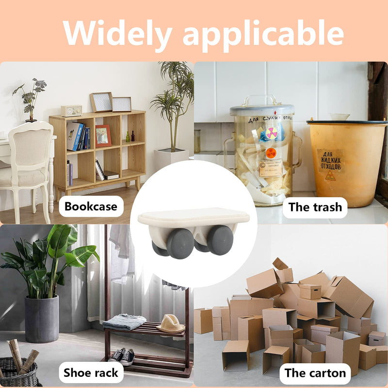SAVITA 8 Pieces Adhesive Wheels Small Self Adhesive Mini Casters Sticky Plastic Carton Wheels for Furniture Bins Cart Desk Ottoman Storage Container Upto 17.5lb (White, One Way Wheel)