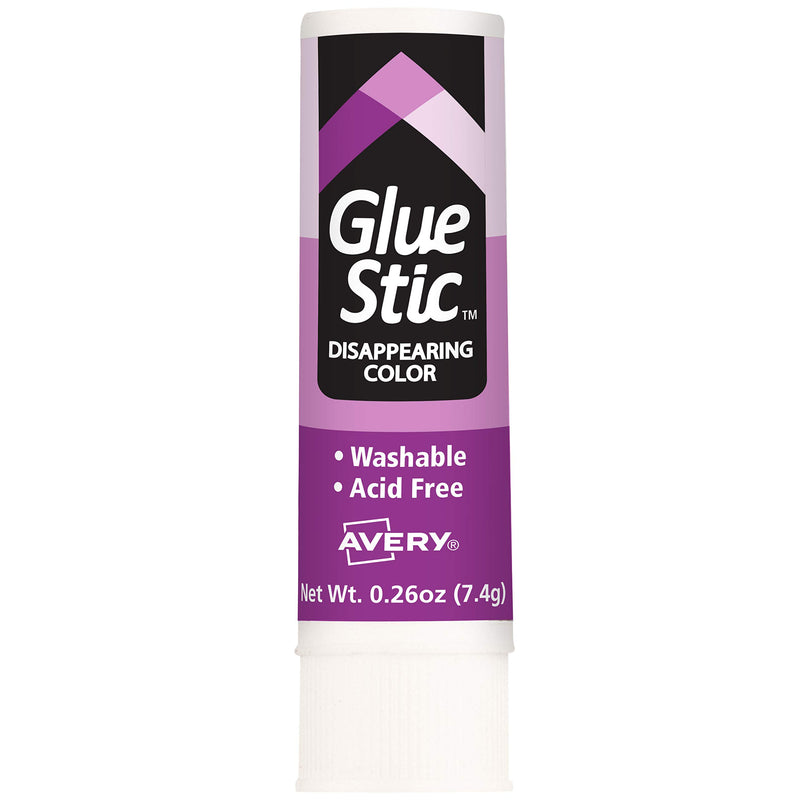 Avery Glue Stic Disappearing Purple Color, 0.26 oz., Washable, Nontoxic, Permanent Adhesive, 18 Glue Sticks (98079) 18 Pack