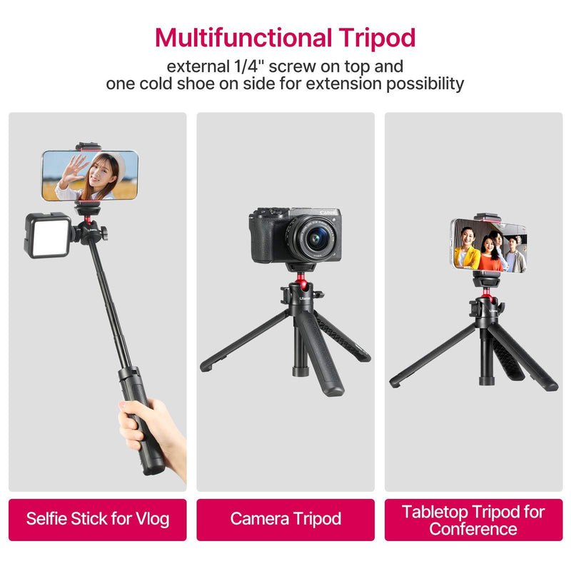 Ulanzi MT-16 Camera Tripod Stand Holder, Mini Tabletop Tripod Selfie Stick with Cold Shoe, Travel Tripod for iPhone 12 Canon G7X Mark III Sony ZV-1 RX100 VII A6600 Vlogging Filmmaking Live Streaming Black