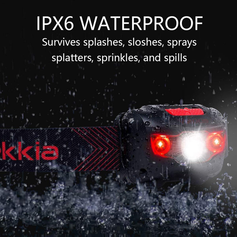 VEKKIA Ultra Bright LED Headlamp - 5 Lighting Modes, White & Red LEDs, Adjustable Strap, IPX6 Water Resistant. Great For Running, Camping, Hiking & More. Batteries Included
