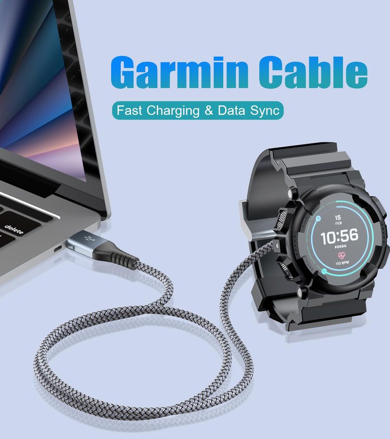 Garmin Watch Charger Cable [2-Pack,4ft+6.6ft] Compatible with Garmin Fenix 5 5S 5X 6 6S 6X Plus Pro 7 7S 7X, Forerunner 945 45 45S 245 Music,Approach S10 S40 S60 G12 S12 S42,Vívoactive 3 4 4S,Venu 2 4ft+6ft Grey