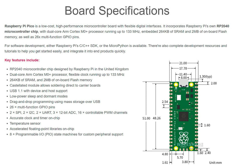Raspberry Pi Pico with Pre-Soldered Header Microcontroller Mini Development Board Based on Raspberry Pi RP2040 Chip,Dual-Core ARM Cortex M0+ Processor, Flexible Clock Running up to 133 MHz
