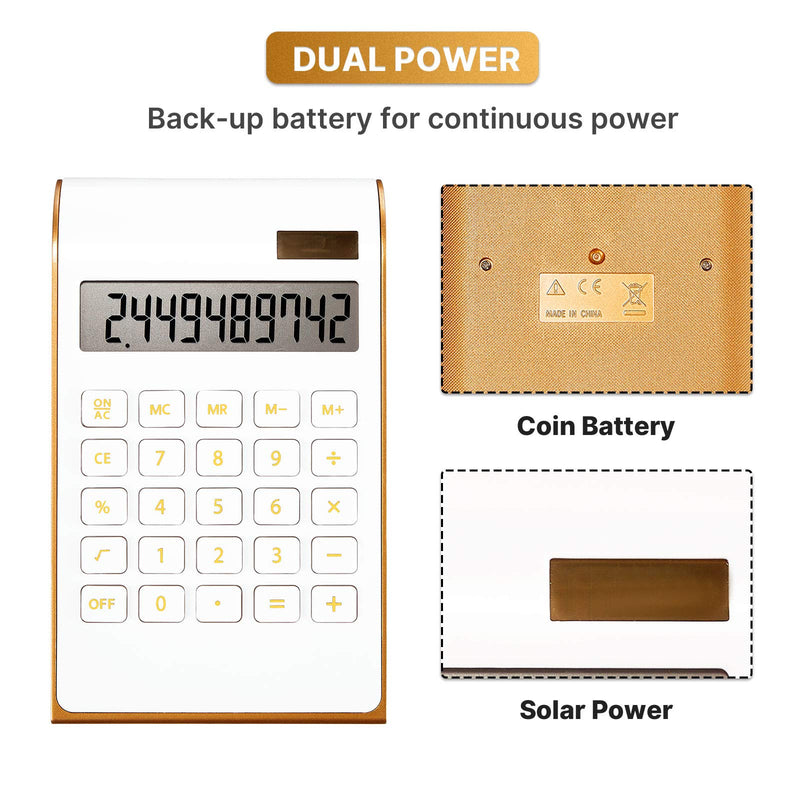 2 Pieces Calculator Solar Power Calculator Slim Elegant Design Solar Calculator Dual Powered Desktop Calculator Tilted LCD Display for Business Office School, 10 Digits