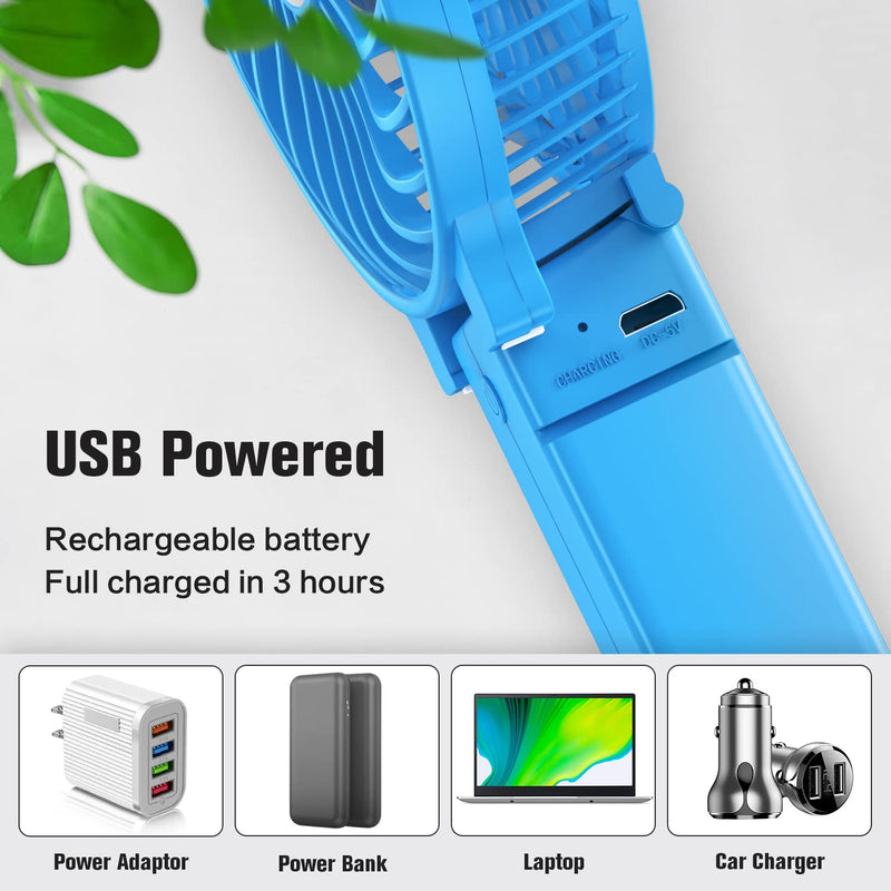 VersionTECH. Mini Handheld Fan, USB Desk Fan, Small Personal Portable Table Fan with USB Rechargeable Battery Operated Cooling Folding Electric Fan for Travel Office Room Household Blue