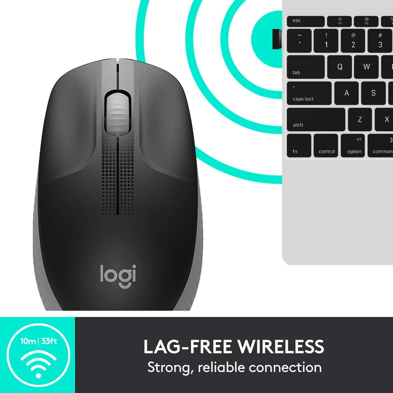 Logitech Wireless Mouse M190 - Full Size Ambidextrous Curve Design, 18-Month Battery with Power Saving Mode, Precise Cursor Control & Scrolling, Wide Scroll Wheel, Thumb Grips - Mid Grey