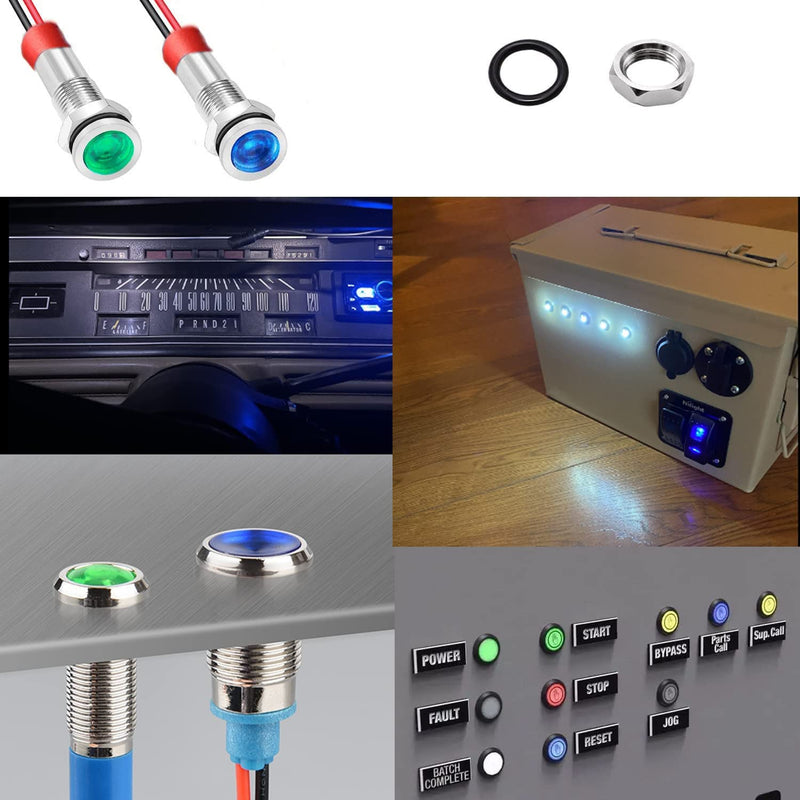 RUNCCI-YUN 10 pieces 12V-24V 12mm 1/2" LED metal indicator light waterproof signal lamp LED panel installation indicator light (green × 5 blue × 5) (green blue) 12V-24V 10 pieces