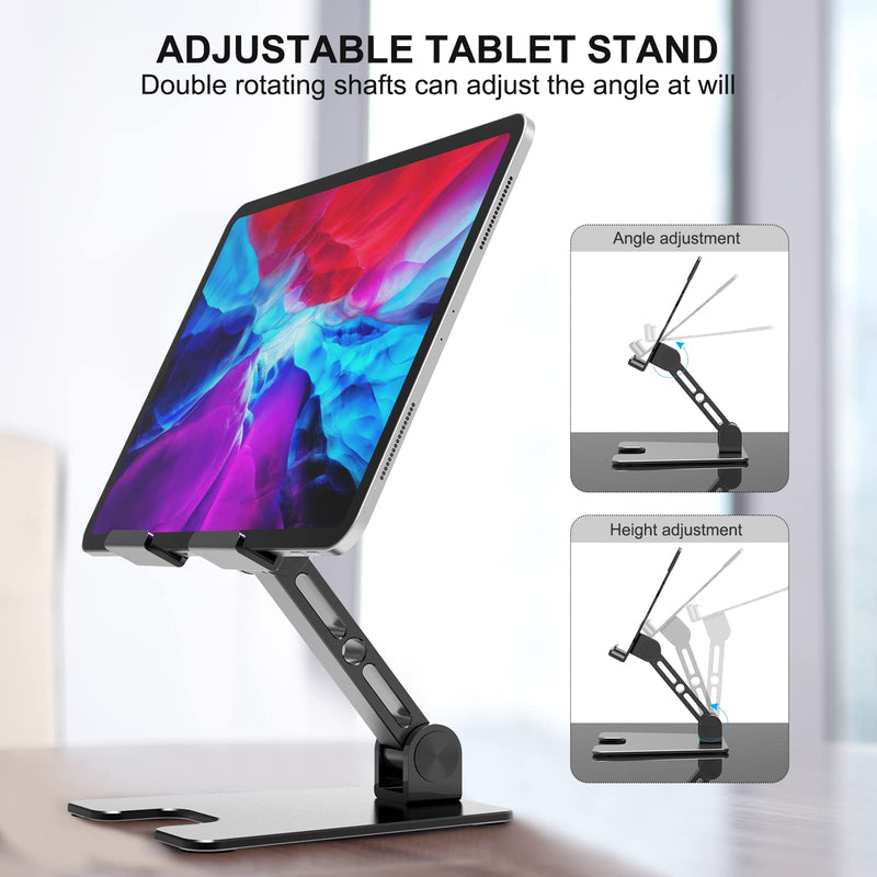 Aluminum Foldable iPad Stand, Metal Tablet Stand, Adjustable Desktop Stand Holder for Writing and Drawing, Compatible with Tablet Such as iPad Pro 9.7, 10.5, 12.9, iPhone. (Grey) Grey