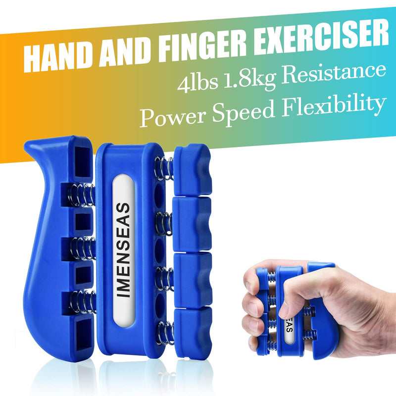 IMENSEAS Hand Grip Strengthener 7 Pack Adjustable Hand Gripper, Finger Stretcher Resistance Extensor Bands, Finger Exerciser, Grip Strength Ring & Stress Relief Ball for Athletes & Musicians Navy