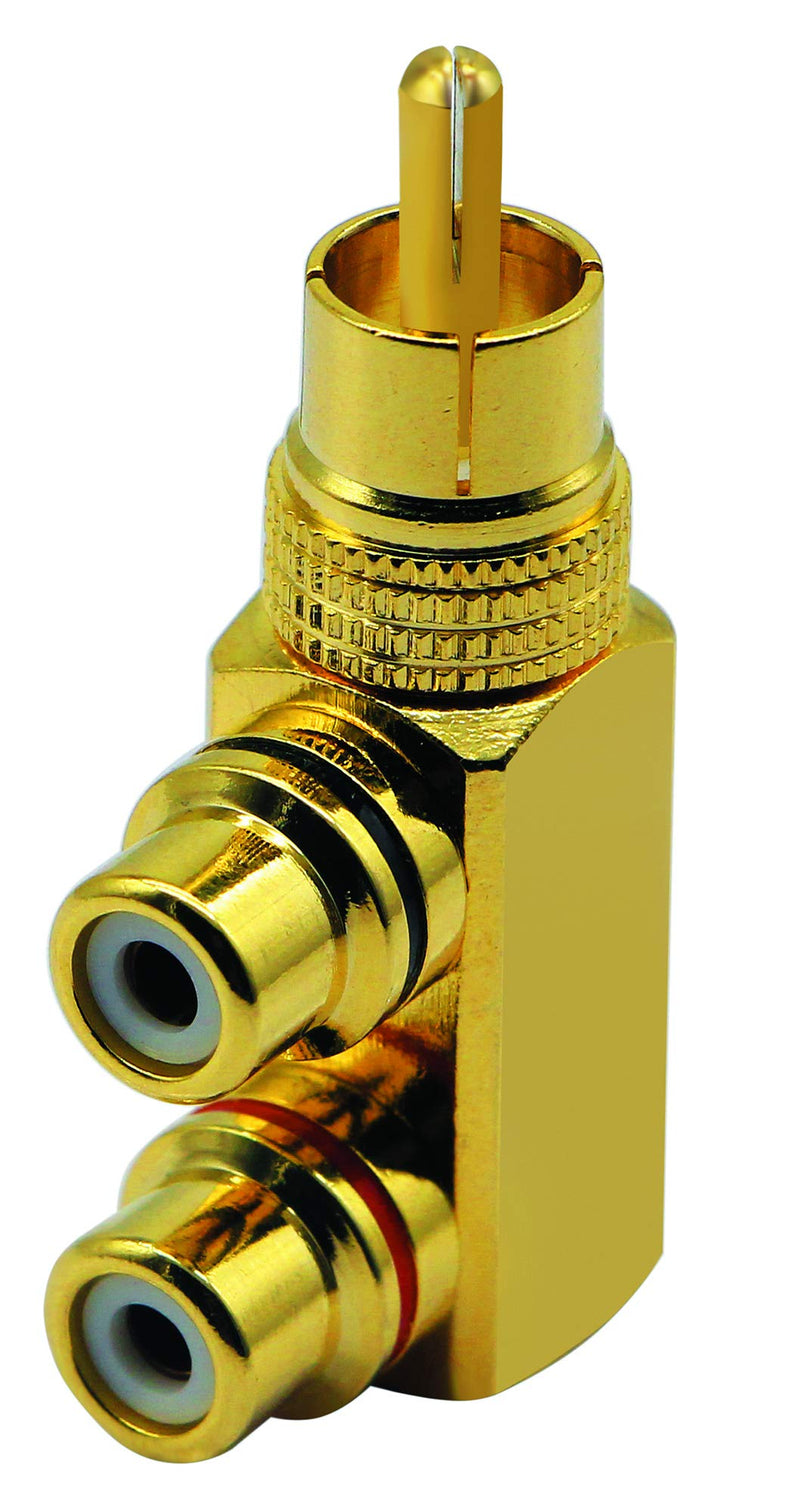 zdyCGTime RCA Splitter Adapter,90 Degree Right Angle RCA Male to 2 RCA Female Plug Audio Video Splitter Adapters Gold-Plated Metal Connector M/F(2 Pack)