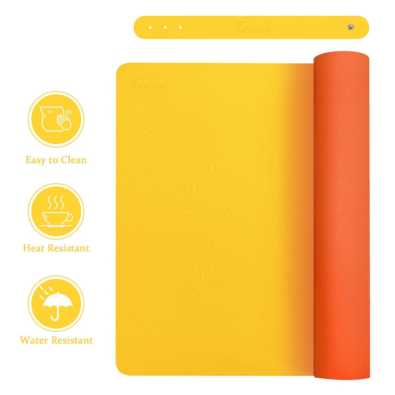 TOWWI Dual Sided Desk Pad, 36" x 17" PU Leather Desk Mat, Waterproof Desk Blotter Protector Mouse Pad (Orange/Yellow) Orange/ Yellow 36" x 17"