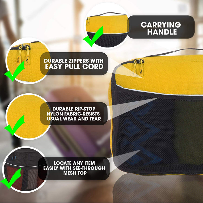 Bago Packing Cubes for Travel - Luggage & Suitcase Organizer - Cube Set 5pcs Set GreenRedPurpleYellowYellow-