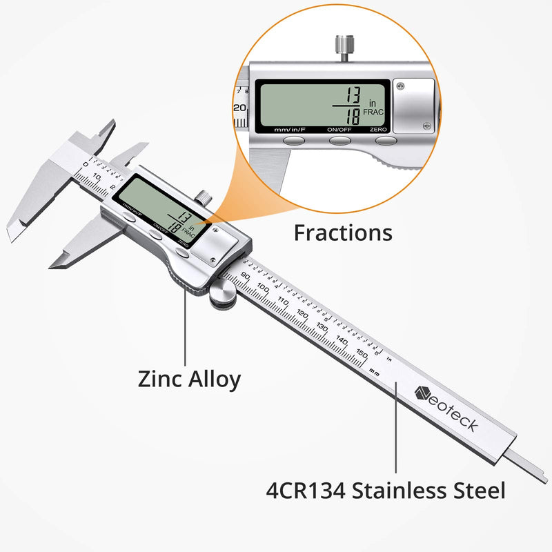 Neoteck 6 inch Digital Caliper and Feeler Gauge Set, Stainless Steel Electronic Vernier Caliper Fractions/inch/Metric Conversion