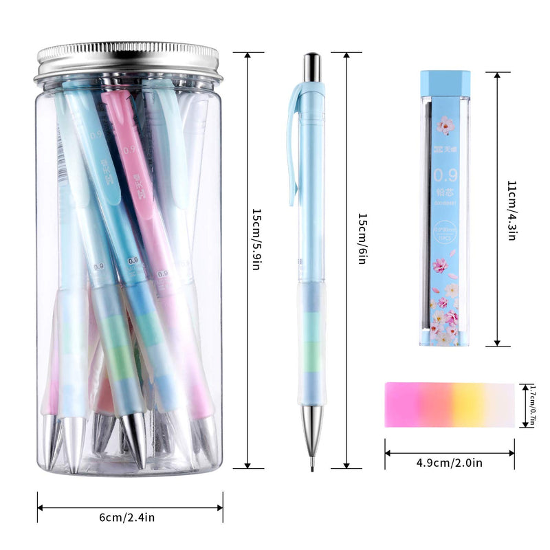 Mechanical Pencil Set Assorted 12 Pieces Mechanical Pencils, 4 Tubes of Pencil 0.9 mm Refills, 2 Pieces Erasers with Clear Plastic Bottle (Set 1)