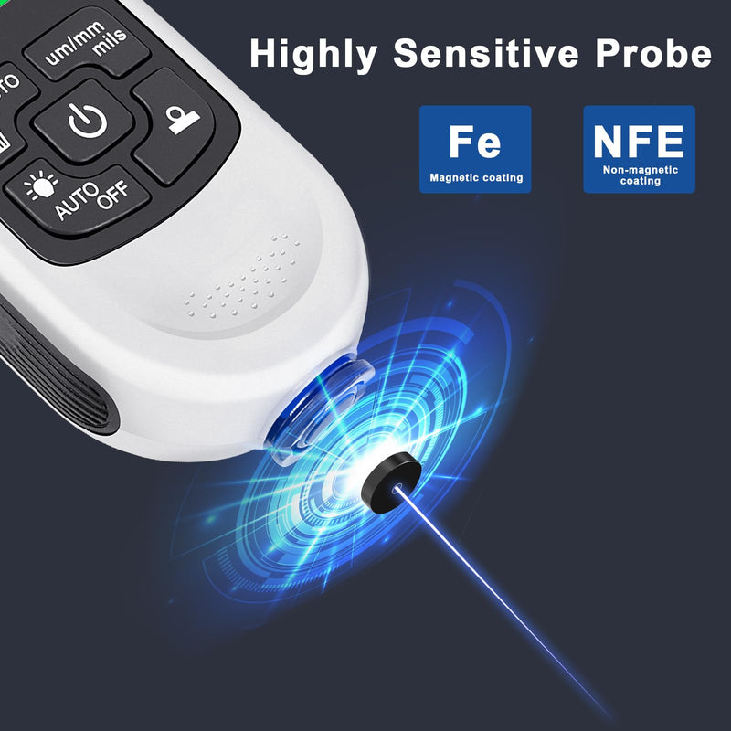 Digital Coating Thickness Gauge, Ultra High Precision Probe, Lackmil Thickness Gauge for Measuring Paint Thickness in the Automotive Industry White