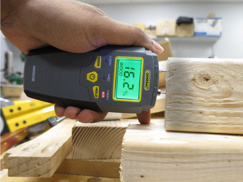 General Tools MMD4E Digital Moisture Meter, Water Leak Detector, Moisture Tester, Pin Type, Backlit LCD Display With Audible and Visual High-Medium-Low Moisture Content Alerts.