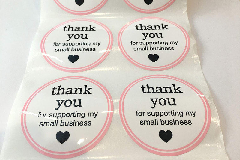 1.5" Round Thank You for Supporting My Small Business Sticker Labels with Hearts - Waterproof Printed Pink/White Small Business Thank You Stickers 500 Thank You Labels Per Roll White 1.5Inch