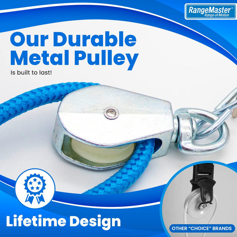 RangeMaster BlueRanger Shoulder Pulley with Patient Guide │ Aids Recovery and Rehabilitation │ Helps Enhance Pain Free Range of Motion │ Adjustable, Web Strap Door Attachment Blue