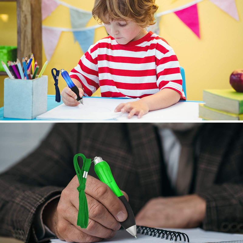 5 Big Fat Pens with 10 Blue Extra Refills Retractable Big Fat Ballpoint Pens Red Body Pens in 5 Colors with Hanging Rope Handwriting Aids for Tremor, Arthritis, Parkinson