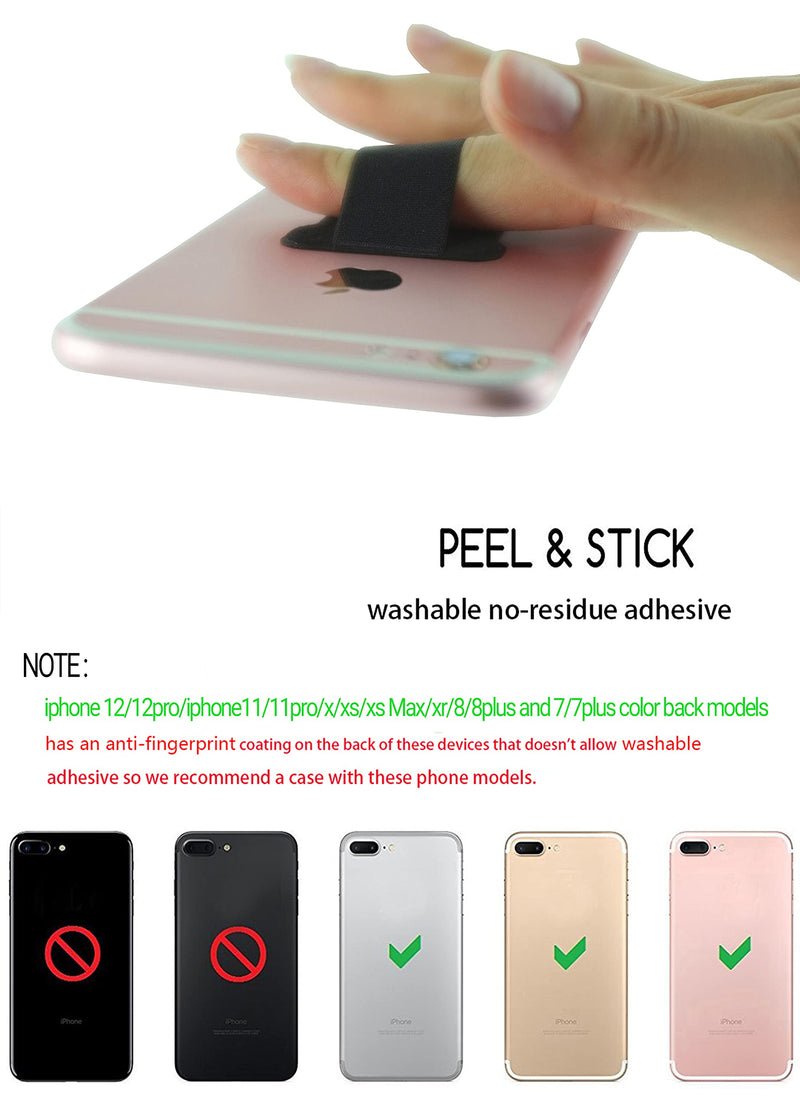 WUOJI - Finger Strap Phone Holder - Ultra Thin Anti-Slip Universal Cell Phone Grips Band Holder for Back of Phone - 2Pack(Black) Black
