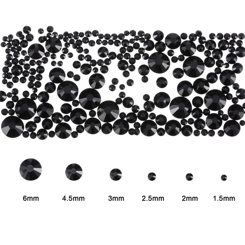 TecUnite 2000 Pieces Flat Back Gems Round Crystal Rhinestones 6 Sizes (1.5-6 mm) with Pick Up Tweezer and Rhinestones Picking Pen for Crafts Nail Face Art Clothes Shoes Bags DIY (Black) Black