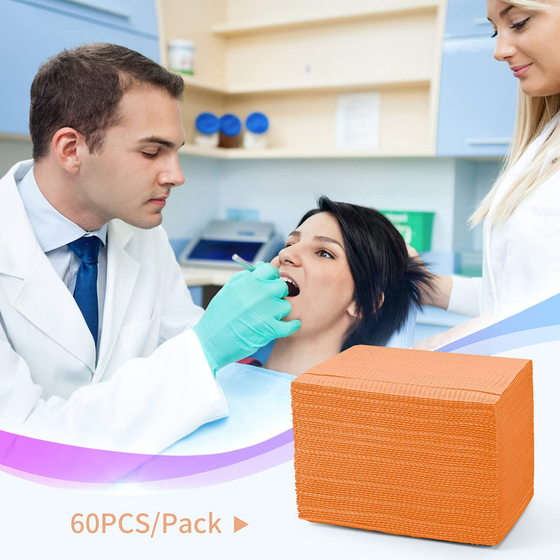 60 PCS Disposable Dental Bibs Patient Bib Waterproof Dentist Napkins Bib Polyback Towel, 3 Ply Tattoo Paper Bibs Tray Covers - Sturdy and Leakproof|Purple|13" x 18"|Orange Orange