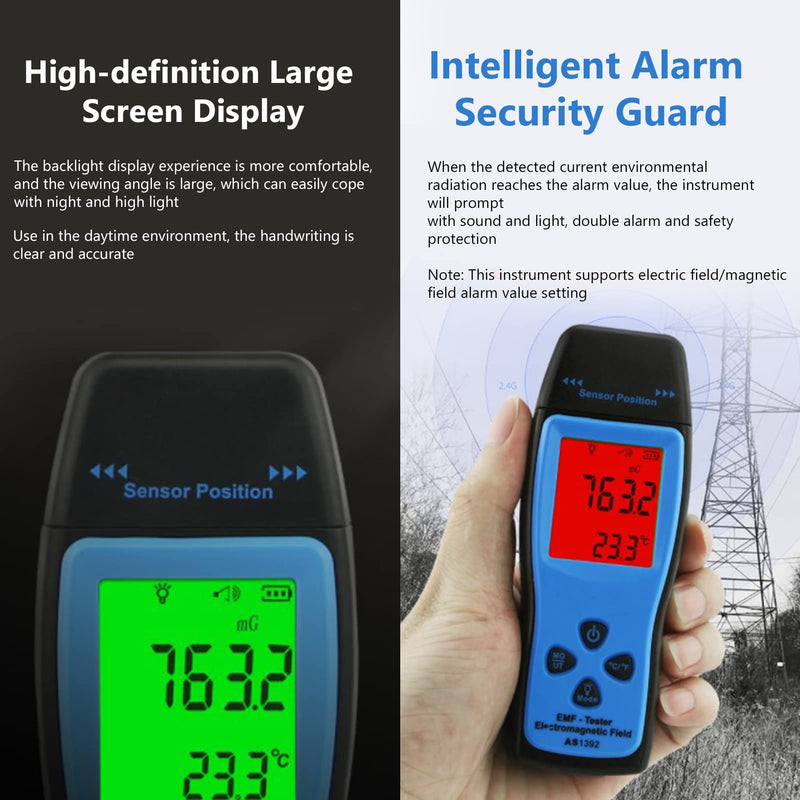 Smart Sensor AS1392 EMF Mini LCD Display Digital Electromagnetic Radiometer Tester for Home EMF Inspections/Office/Outdoor 0~2000mG (Without Battery)