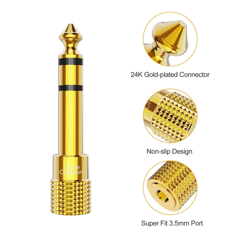 CableCreation [5-Pack] 6.35mm 1/4 inch Male to 3.5mm 1/8 inch Female Stereo Audio Adapter Gold Plated Compatible with Headphone, iPod, Receiver, Guitar, Mixing Console,Home Theather & More 5-Pack