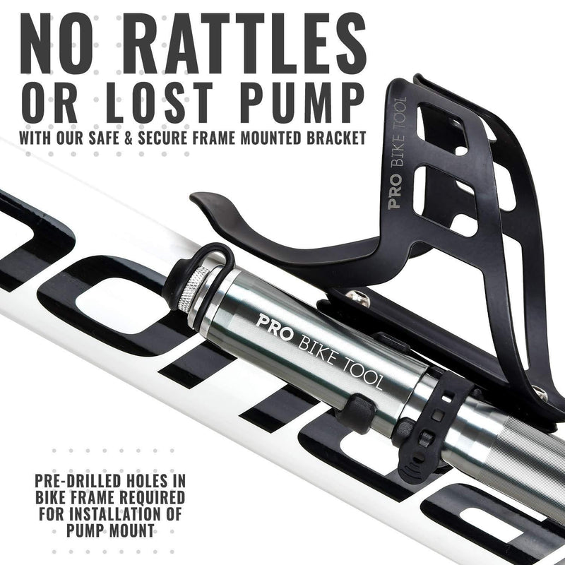 PRO BIKE TOOL Mini Bike Pump Classic Edition - Fits Presta and Schrader valves Titanium