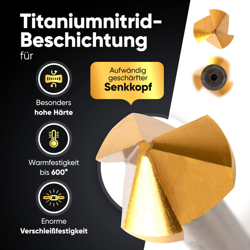 monkeystrong countersink 90° Ø 6.3-20.5 mm made of HSS steel - really sharp - countersink and deburrer set for wood, metal and plastic in a practical TIN storage box