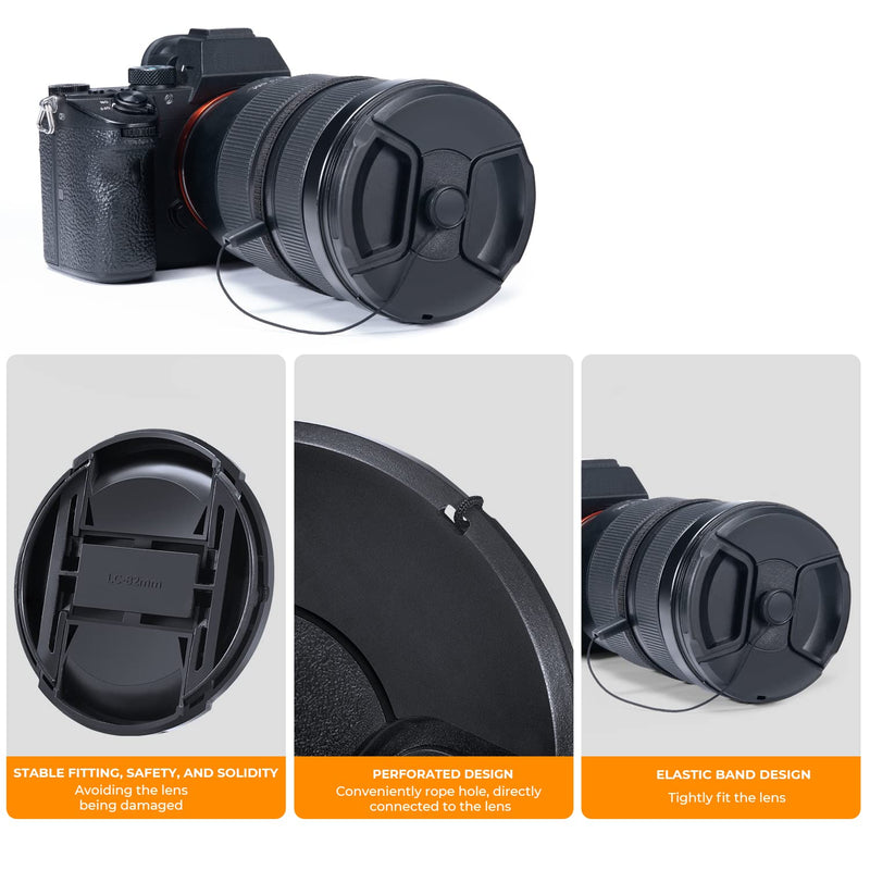 K&F Concept 77mm Lens Cap Cover, 4-in-1 Center Pinch Lens Cover + Anti-Loss Keeper Leash + Microfiber Cleaning Cloth Kits Compatible with Nikon, Canon, Sony, Fujifilm Camera Lenses
