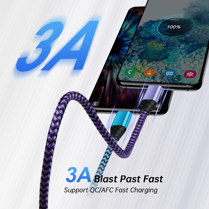 Android Auto USB C Cable Type C Charger USB Data Transfer Cable Fast Charging for Samsung Galaxy A04S/A04e/A53/A03S/A13/A73/A52S/S22 Ultra/S21+/S21FE/S20/S10 Plus/S9/A10e/A51/A71/A33/A32, 3FT 2Pack Blue Purple