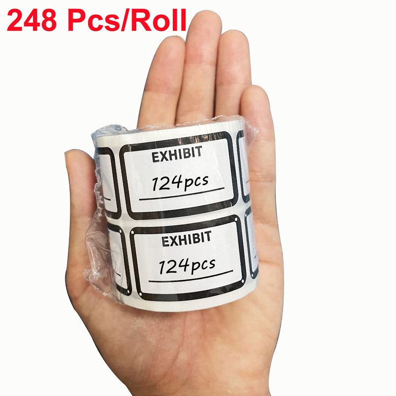 Legal Exhibit Labels, White Label 1.65 x 1 Inch, Writing Paper, Easy to Mark - 248 Pcs/Roll - Great for Court Report Evidence