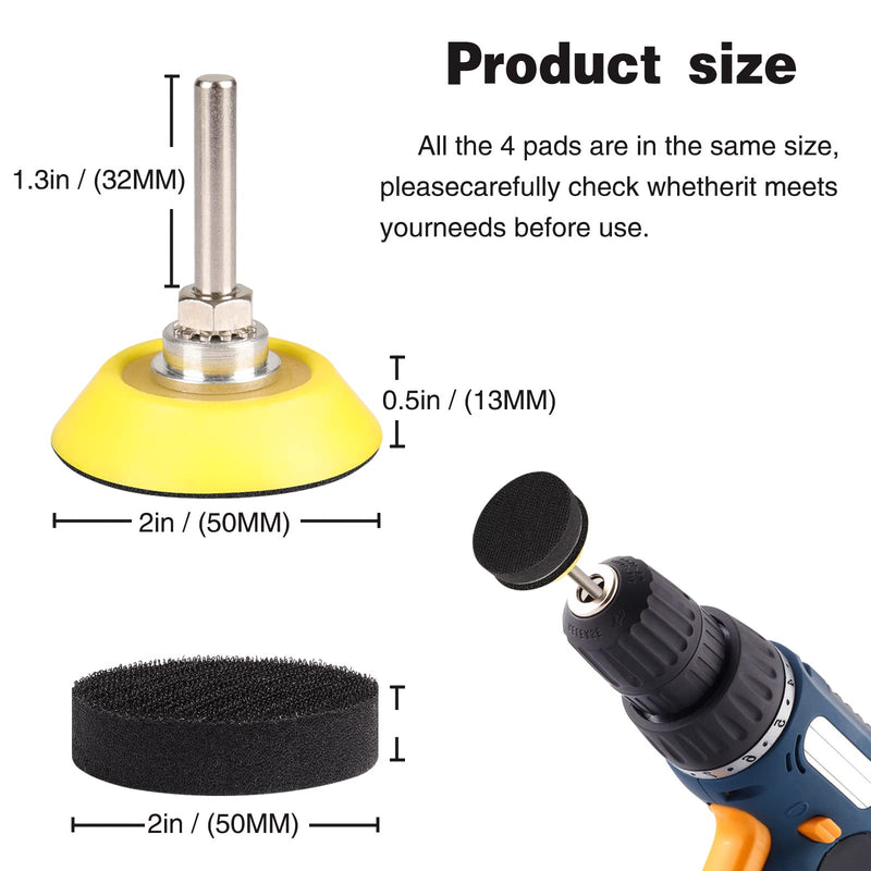STEBRUAM 2 inch sanding disc pads, silk back, Velcro pad for sanding discs, 1/4 inch shaft, drill attachment, foam layer, buffer pad (4 pieces) Roloc disc pad holder