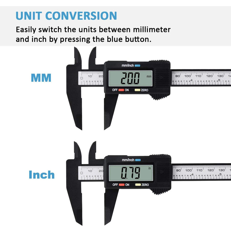 Digital Caliper, Adoric 0-6" Calipers Measuring Tool - Electronic Micrometer Caliper with Large LCD Screen, Auto-off Feature, Inch and Millimeter Conversion 6" Black