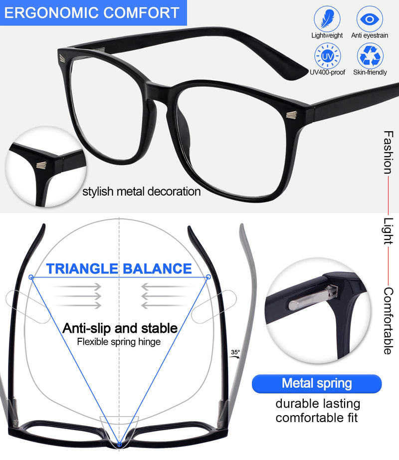 MARE AZZURO Blue Light Blocking Reading Glasses Women Square Readers 1.0 1.25 1.5 1.75 2.0 2.25 2.5 2.75 3.0 3.5 4.0 5.0 6.0 Black 0.0 x